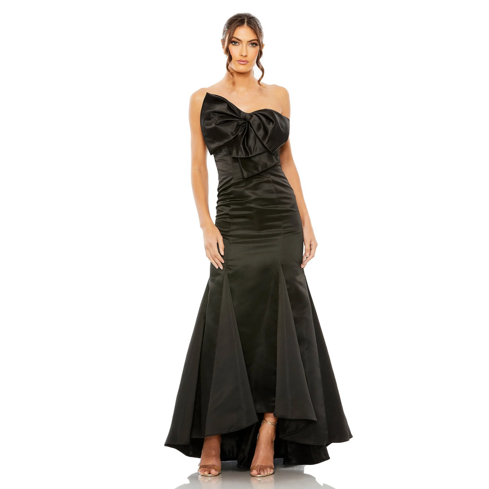 Mac Duggal 49701 Anthropologie Black Strapless Satin Gown 8 NEW